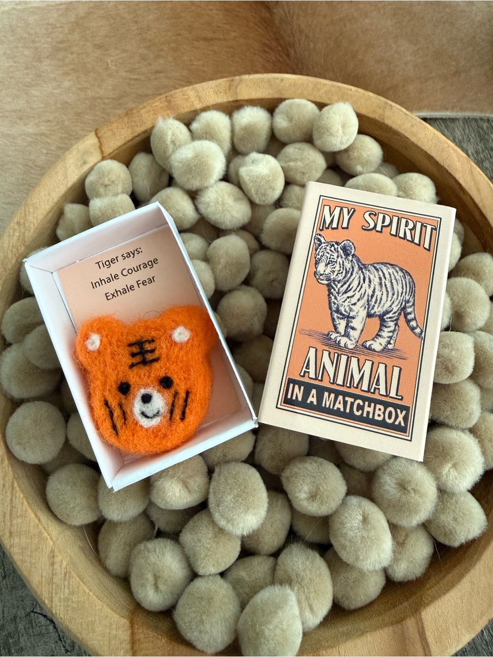 Vintage NWT Handmade Orange Tiger Felt Animal in a Matchbox